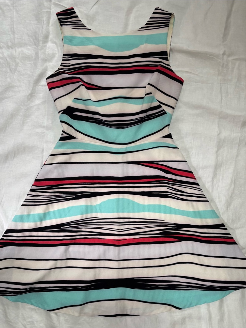 Muse Striped Fit & Flare Dress in Aqua, Black and Pink